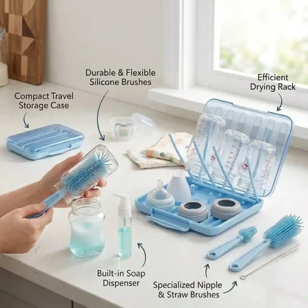 6-in-1 Baby Bottle Brush Kit-Travel Cleaning Set (Set of 1)