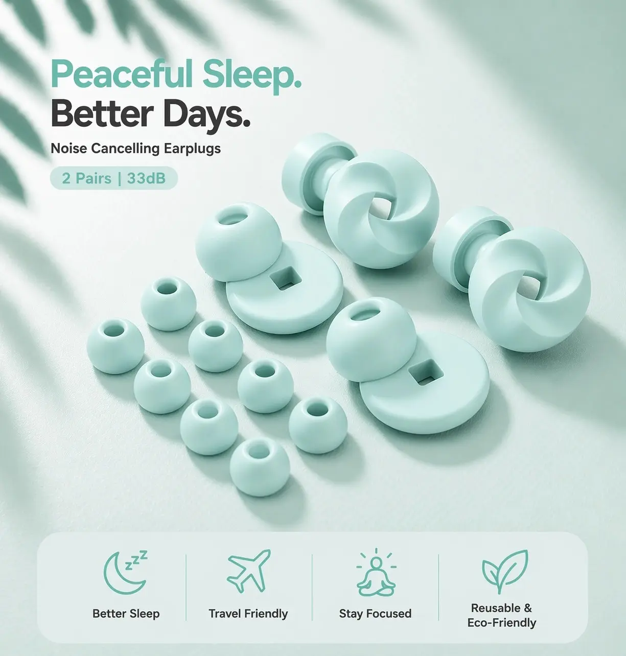 Noise Cancelling 2 Pairs Earplugs-33dB for Sleep