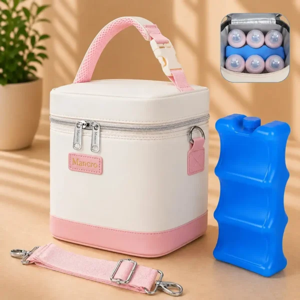 Premium insulated breastmilk cooler bag with thermal lining for travel bottle storage