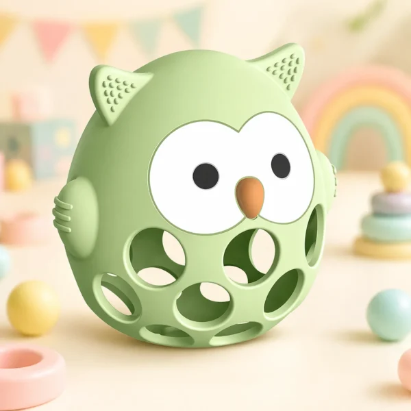 chick-shaped baby teething toy made of soft food-grade silicone showing textured wings and easy-to-grip design for infant gum relief