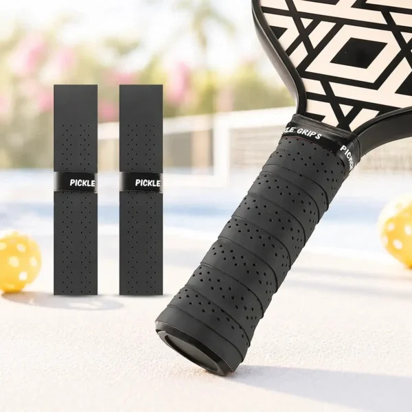 A neatly rolled Pickleball Grip Tape featuring a textured anti-slip surface for sports paddles.