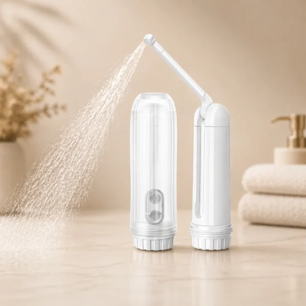 compact white cordless portable handheld bidet sprayer for travel and personal hygiene